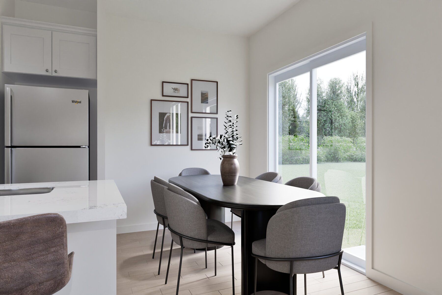 The dining room is off of the kitchen and open to the family room.