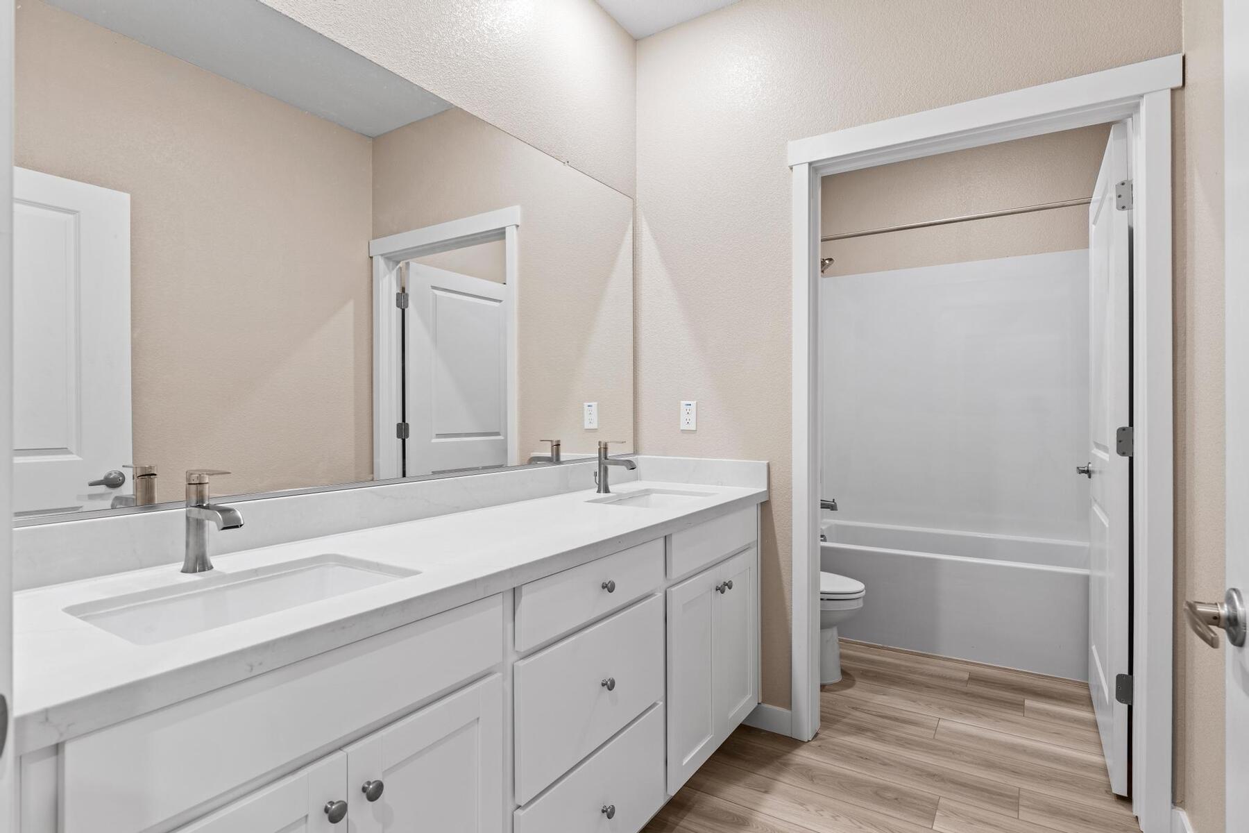 The secondary bathroom has the tub/shower combo.
