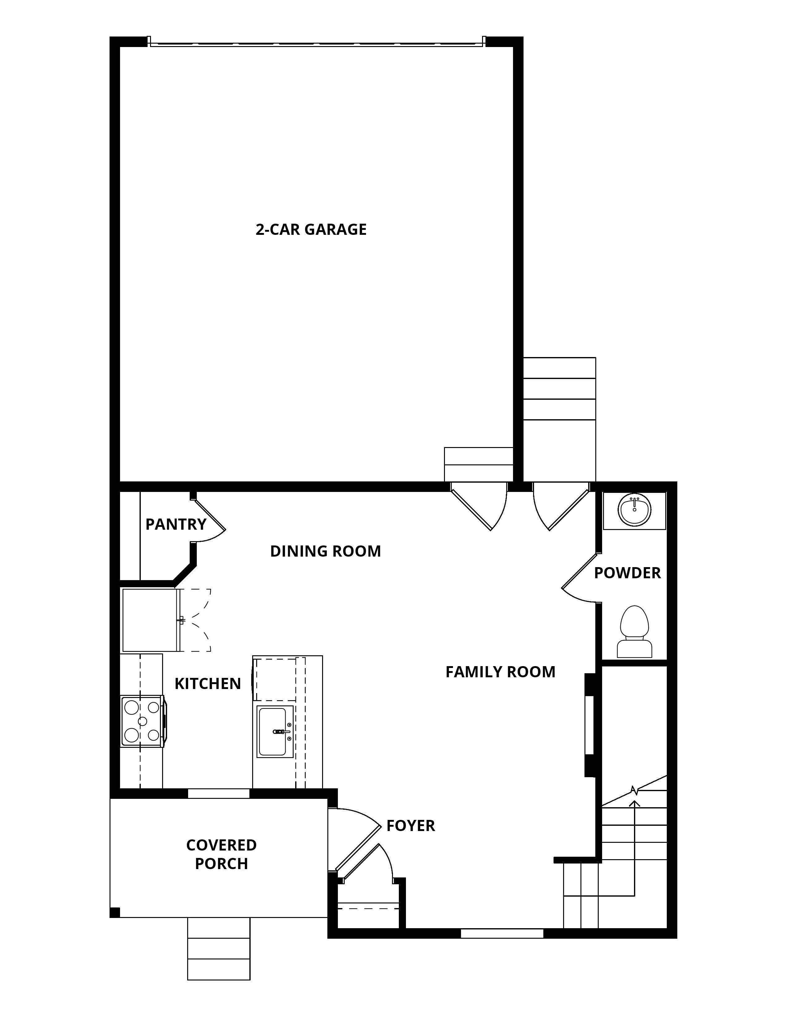 The first floor of the Azalea has the chef ready kitchen and spacious family room.