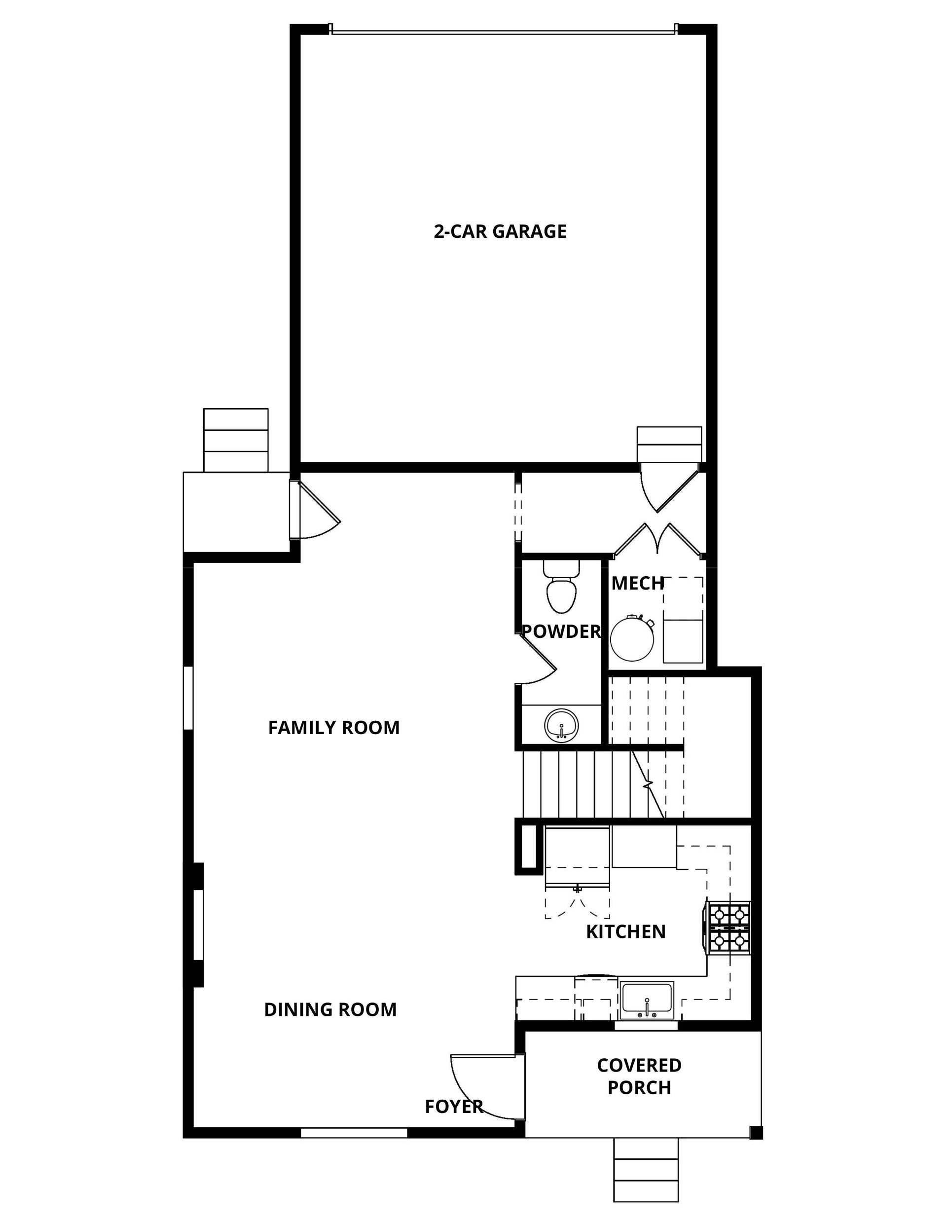The first floor of the Carnation has the chef ready kitchen and spacious family room.