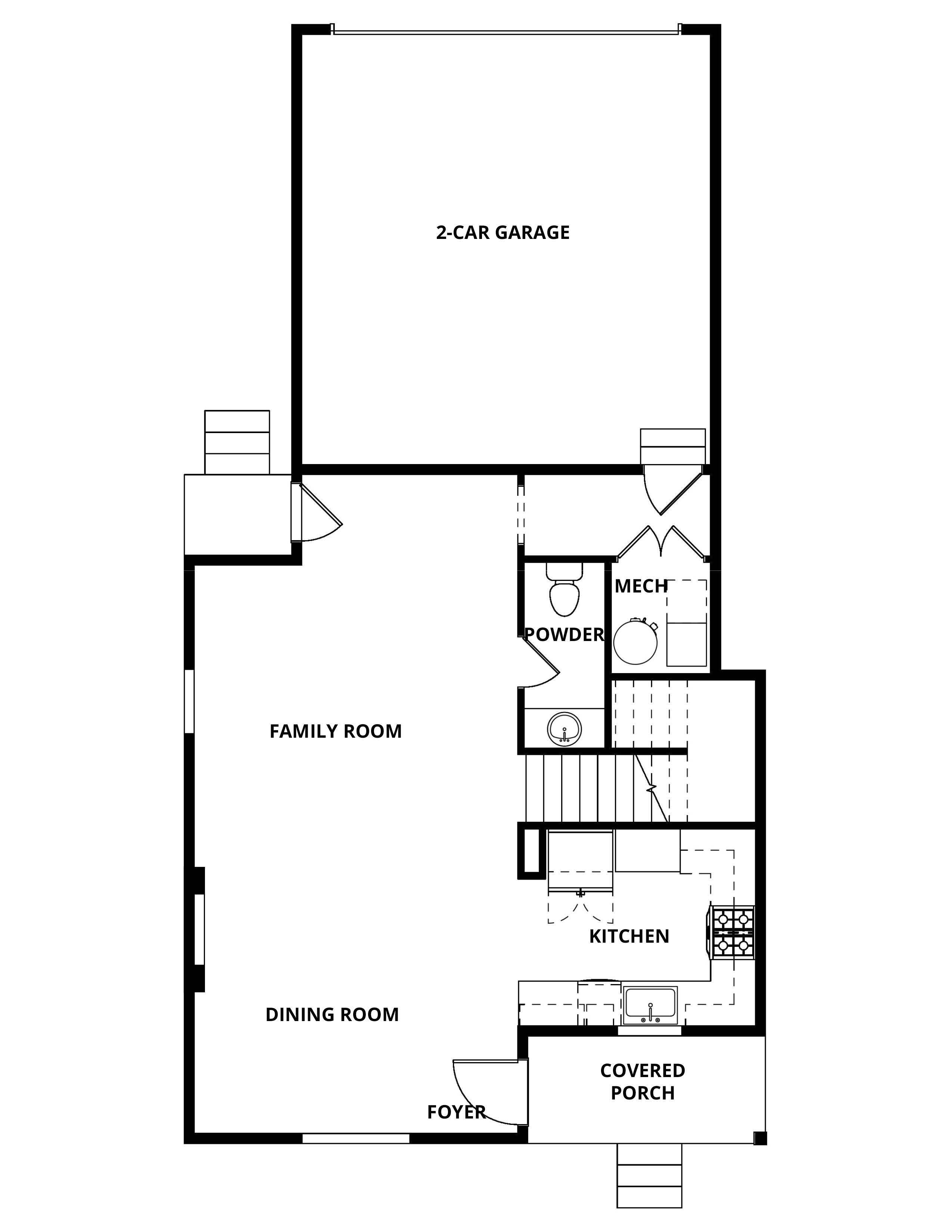 The first floor of the Carnation has the chef ready kitchen and spacious family room.