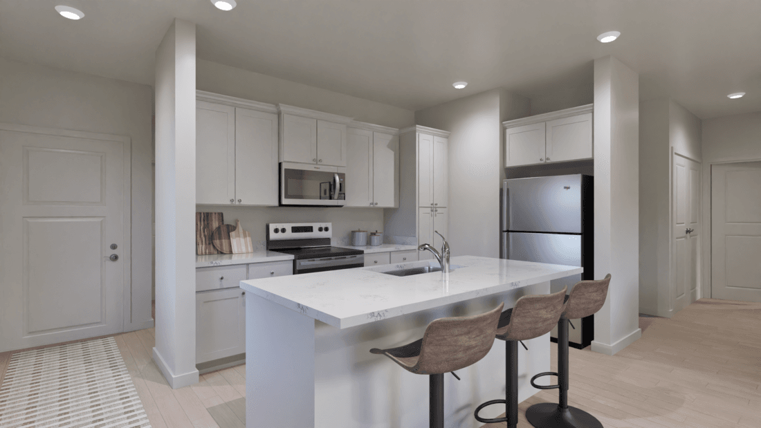The kitchen appliances come included in this home.