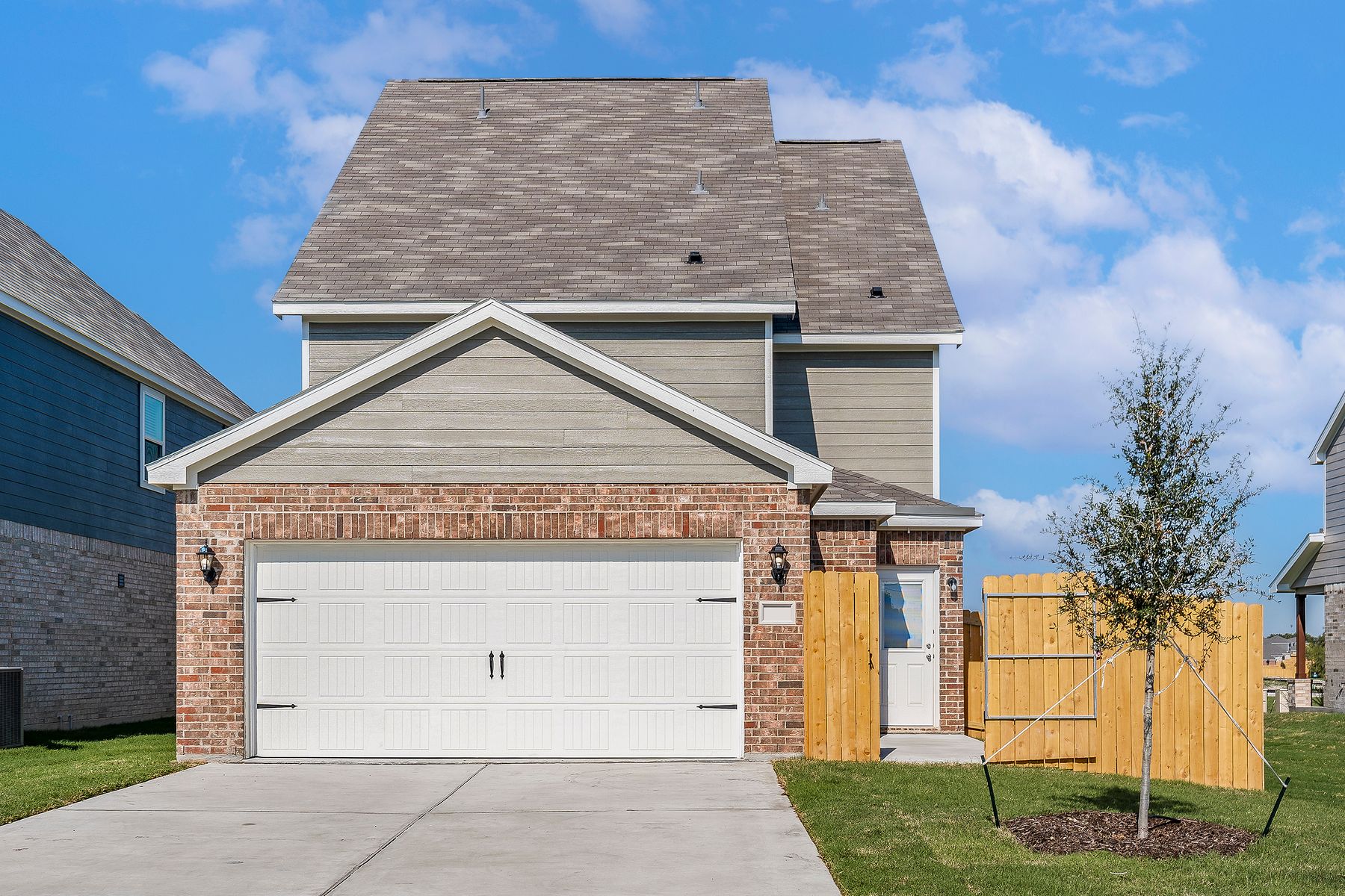 The Bluebonnet has an attached two-car garage.