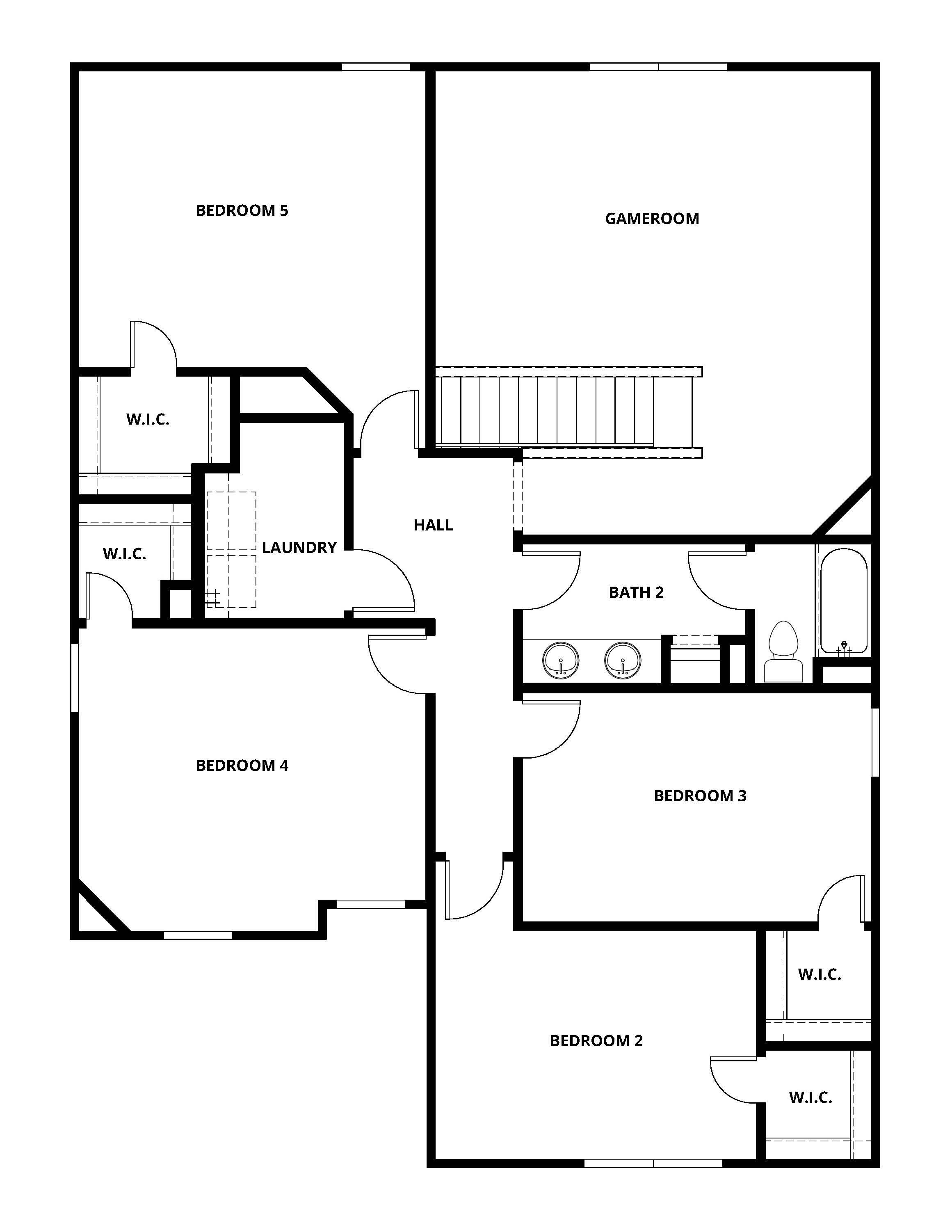The second floor of the Cottonwood has a loft and secondary bedrooms.