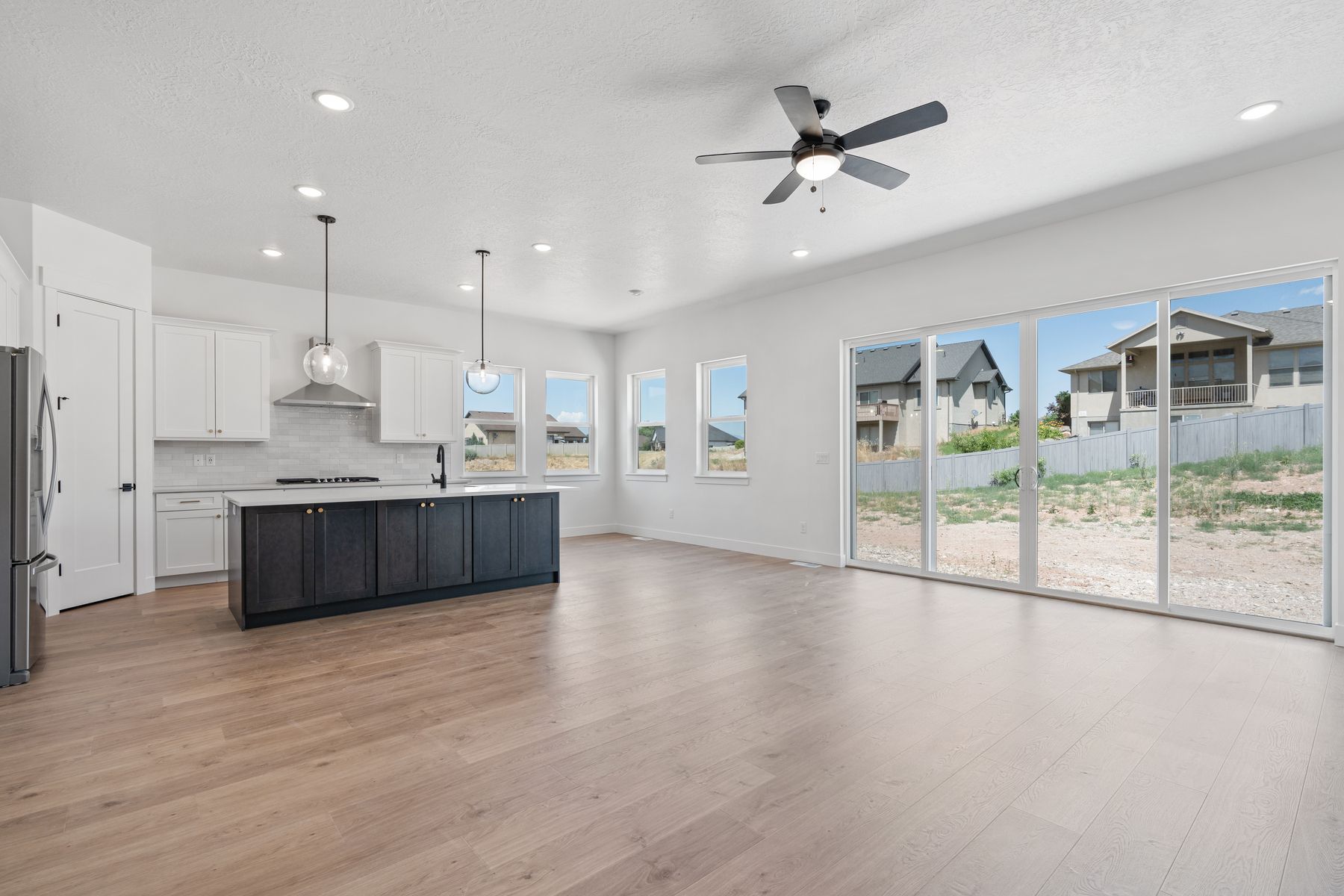 The open concept layouts have the kitchen, dining room and family room connected.