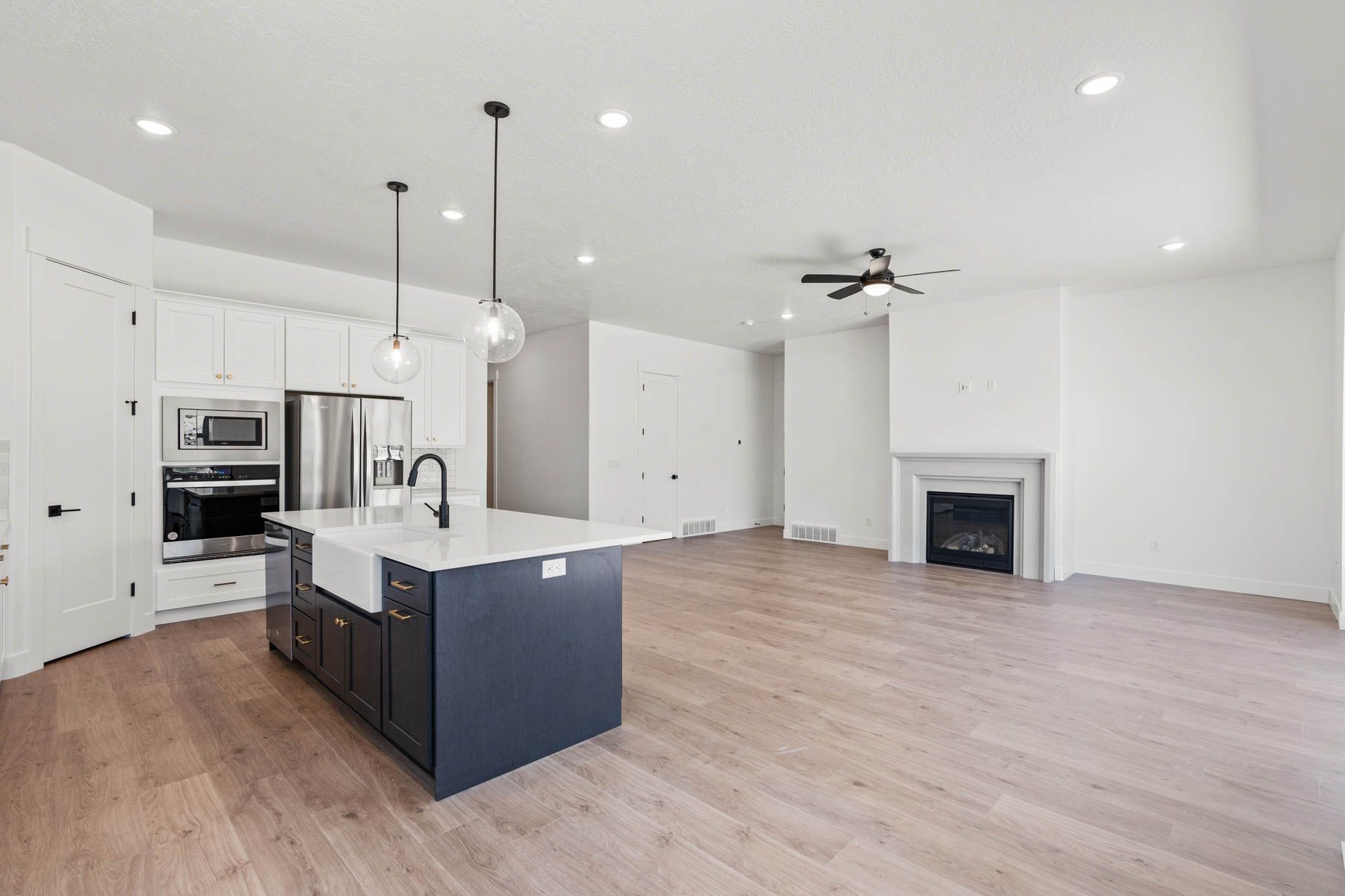 The family room sits right off of the kitchen and dining room.