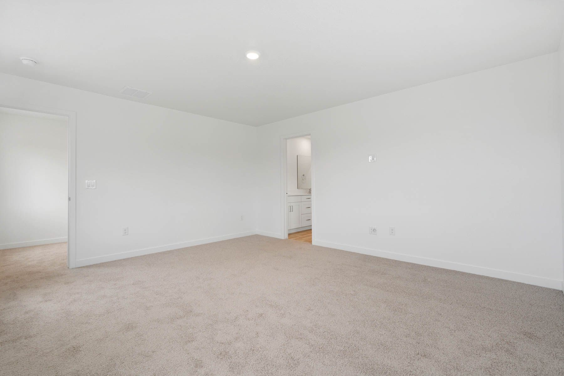 The master suite has a large bedroom, ensuite bathroom and a walk-in closet.