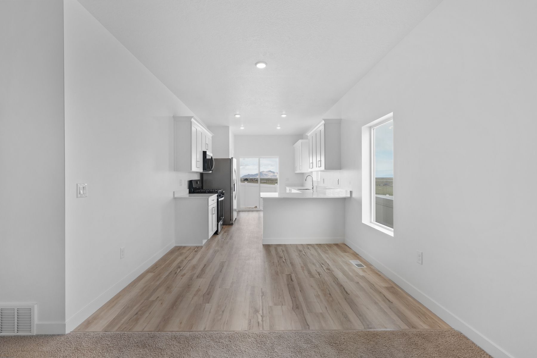 The dining room sits right off of the kitchen.