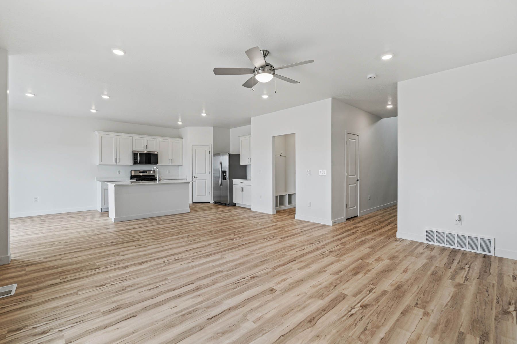 The family room is spacious for lots of furniture.