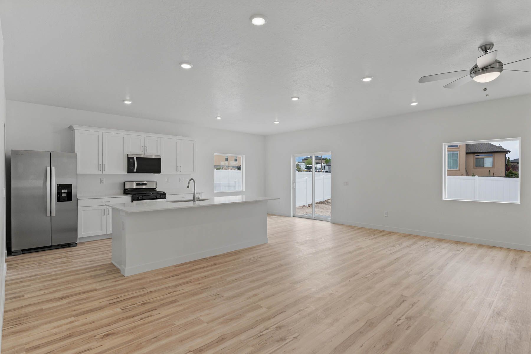The family room sits right off of the kitchen and dining room. 