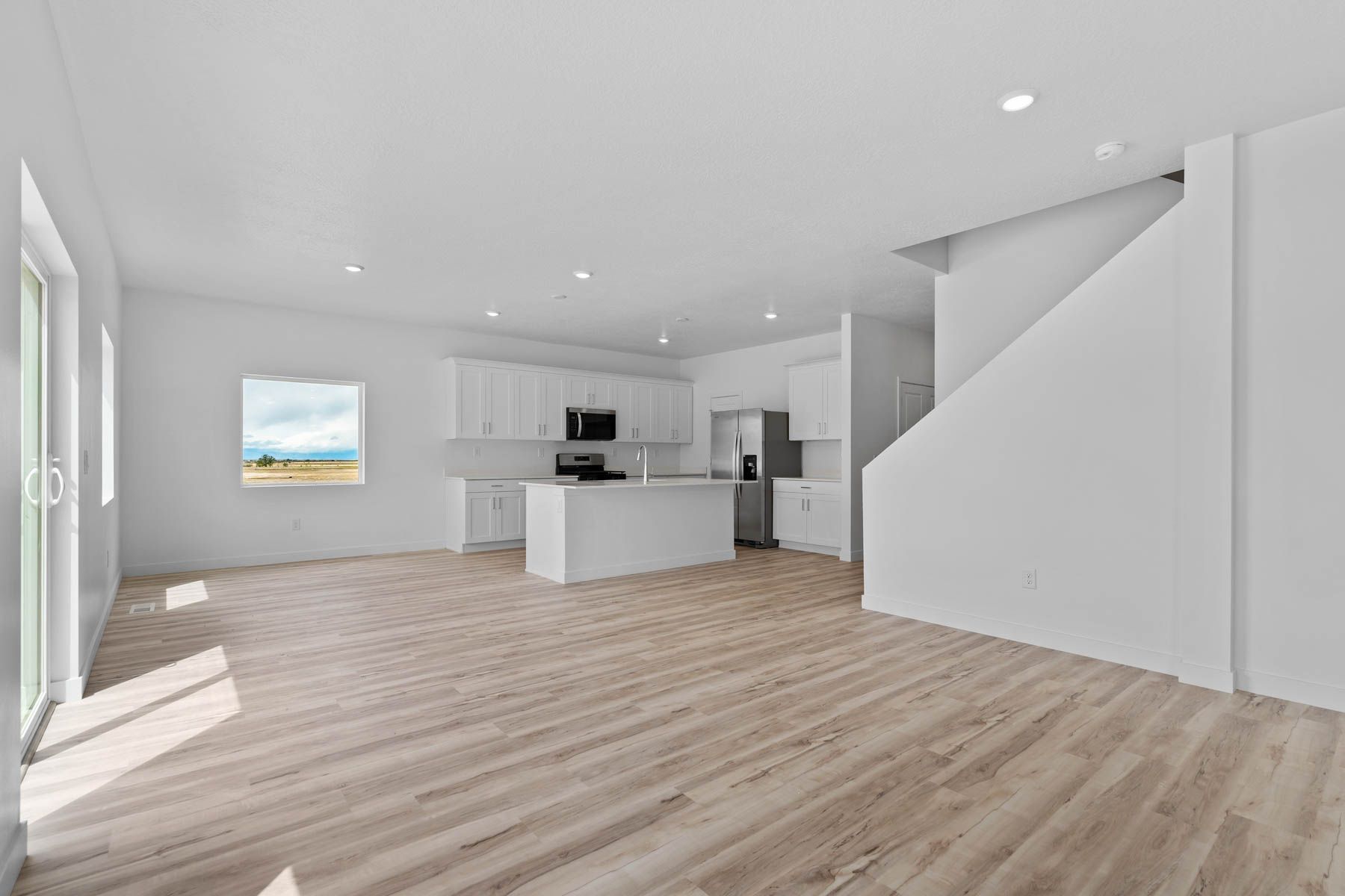 The family room sits right off of the kitchen and dining room. 