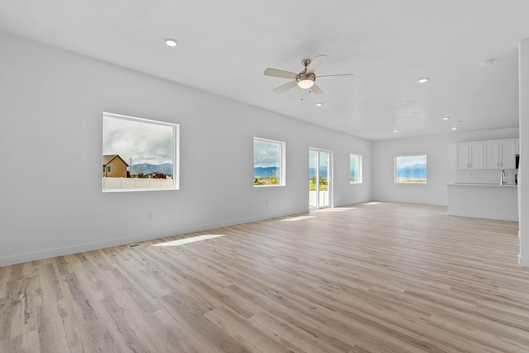 The large windows in the open livign spaces let in great, natural light. 