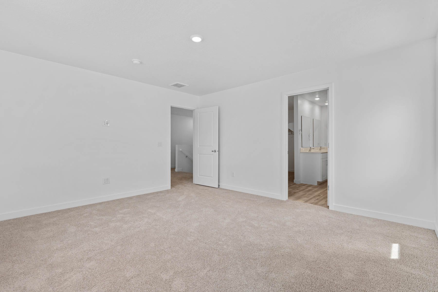 The master suite has a large bedroom, ensuite bathroom and a walk-in closet.