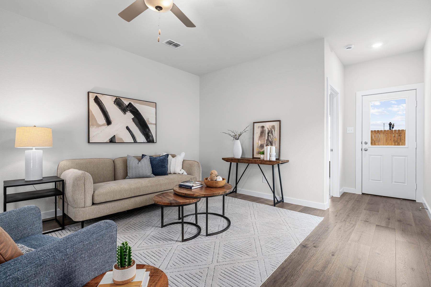 The family room is spacious and has plenty of room for furniture.