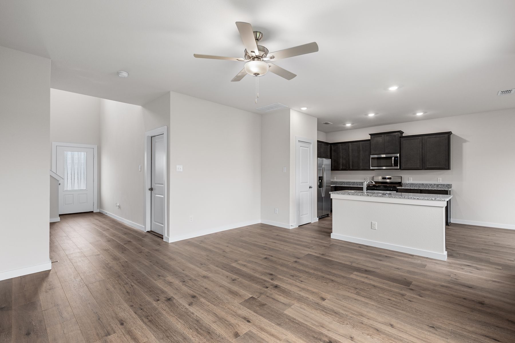 The family room sits right off of the kitchen.