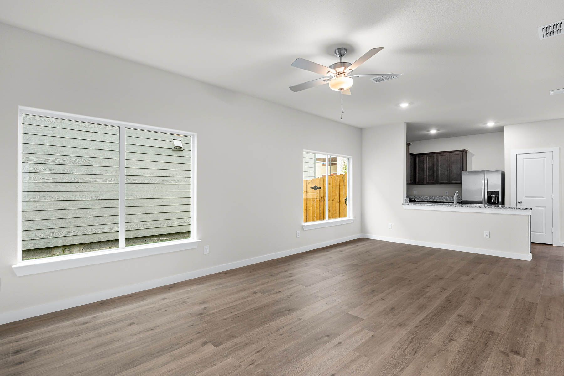The family room sits right off of the kitchen.