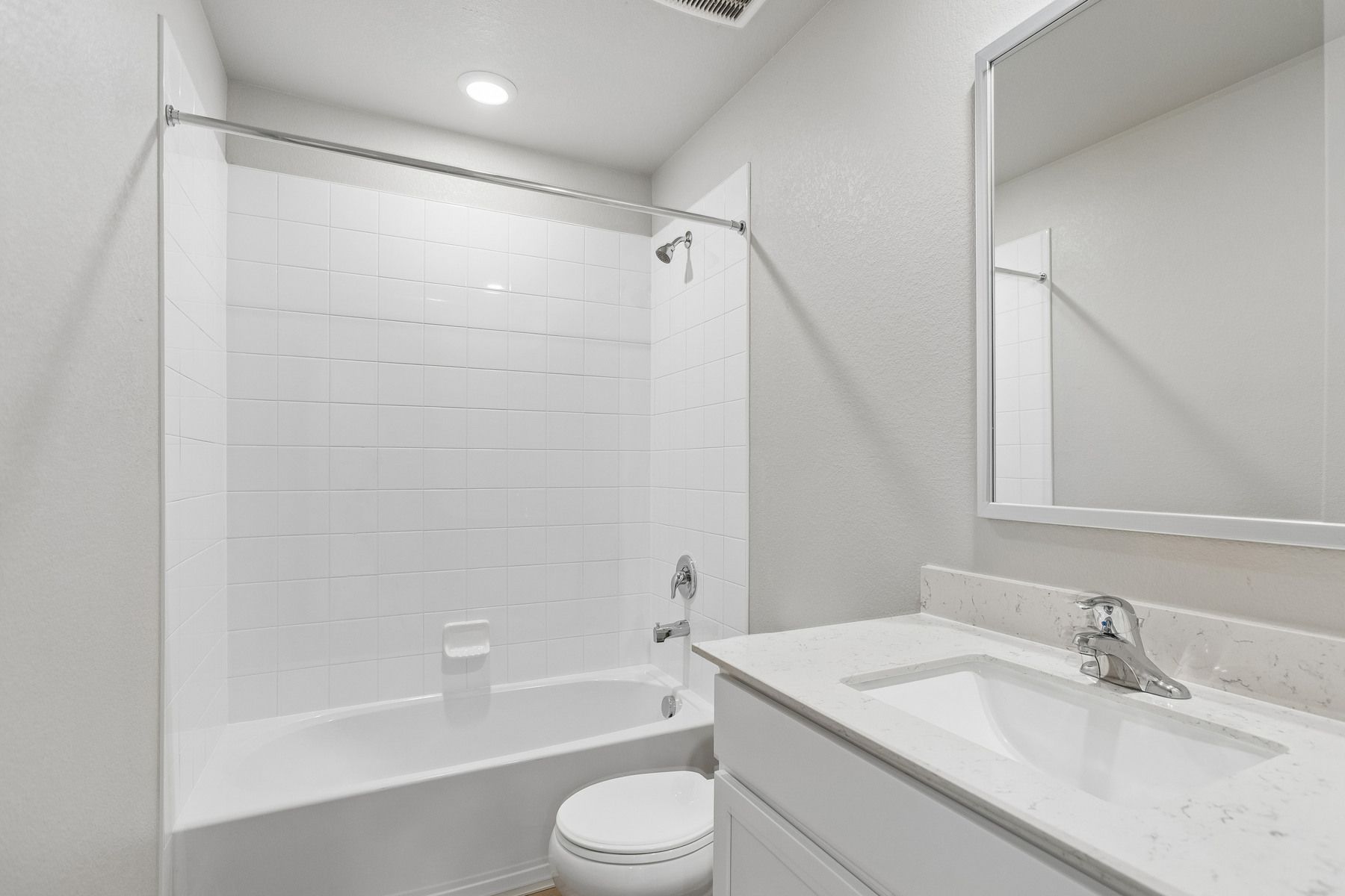 The secondary bathroom has the tub/shower combo.