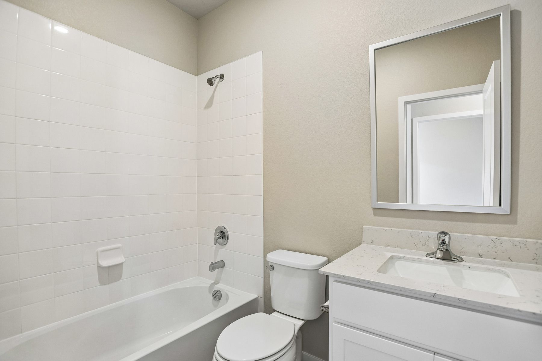 The secondary bathroom has the tub/shower combo.