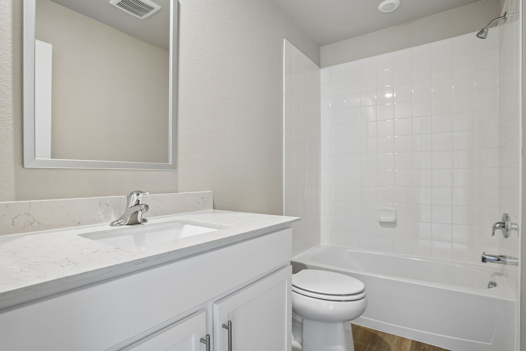 The secondary bathroom has the tub/shower combo.