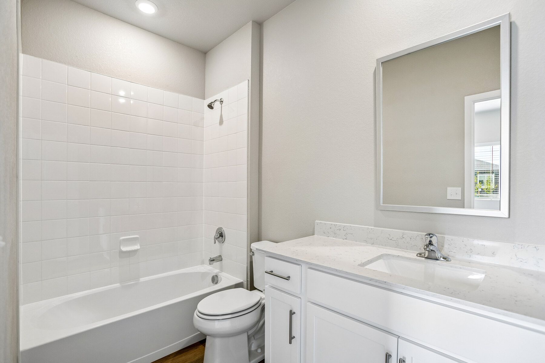 The secondary bathroom has the tub/shower combo.