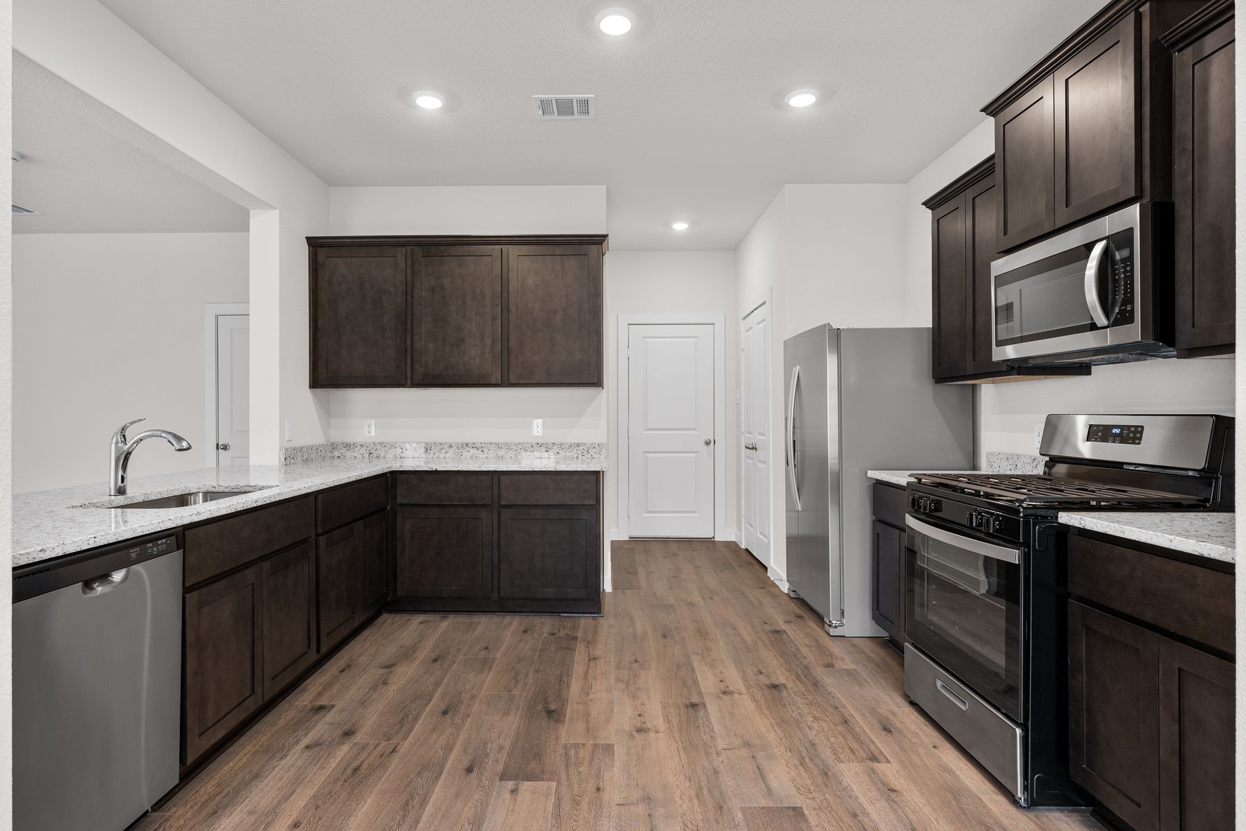 The kitchen has energy efficient appliances.
