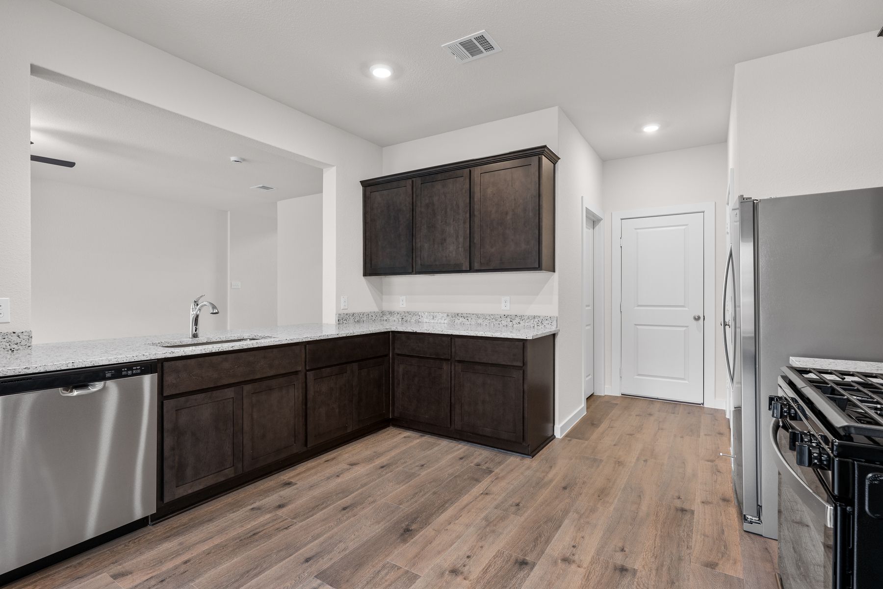 The kitchen has ample counterspace.