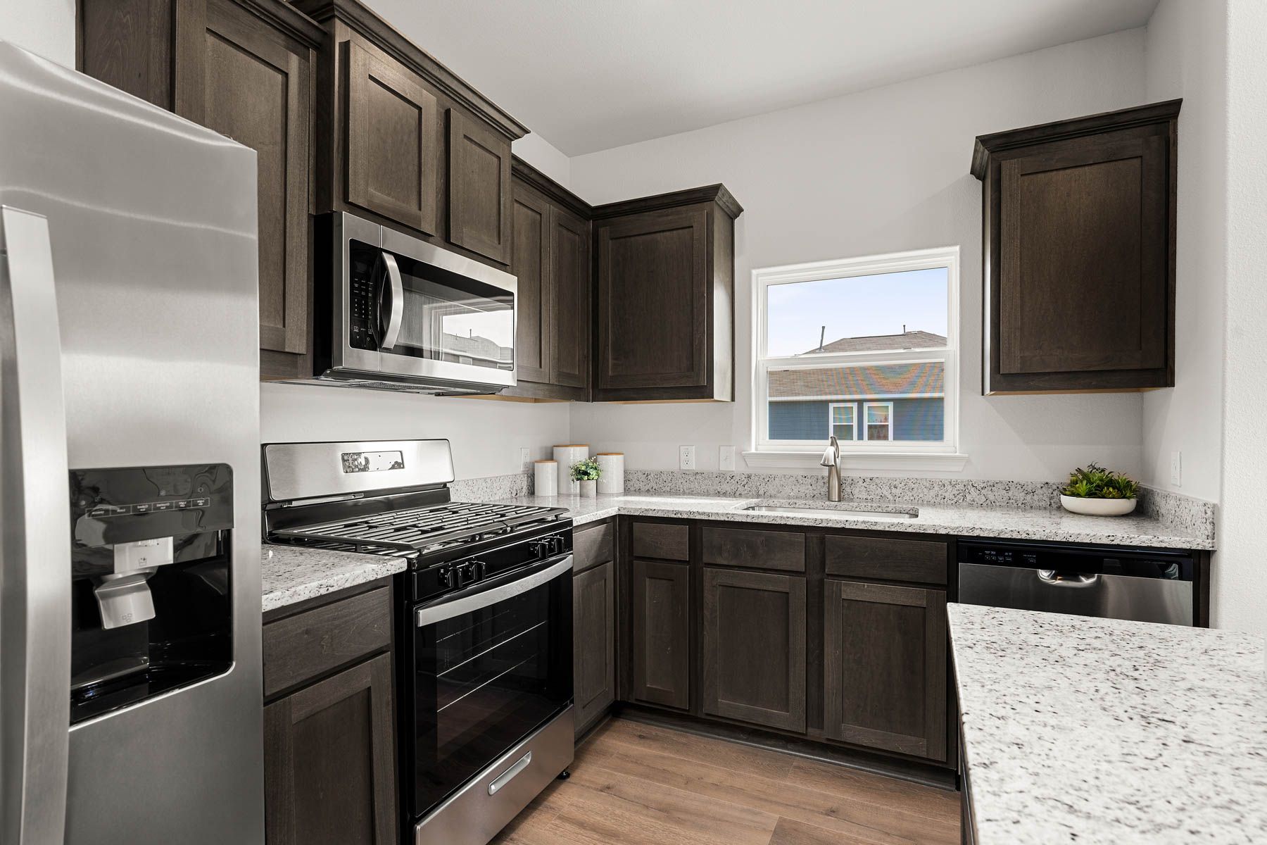 The kitchen has energy-efficient appliances.