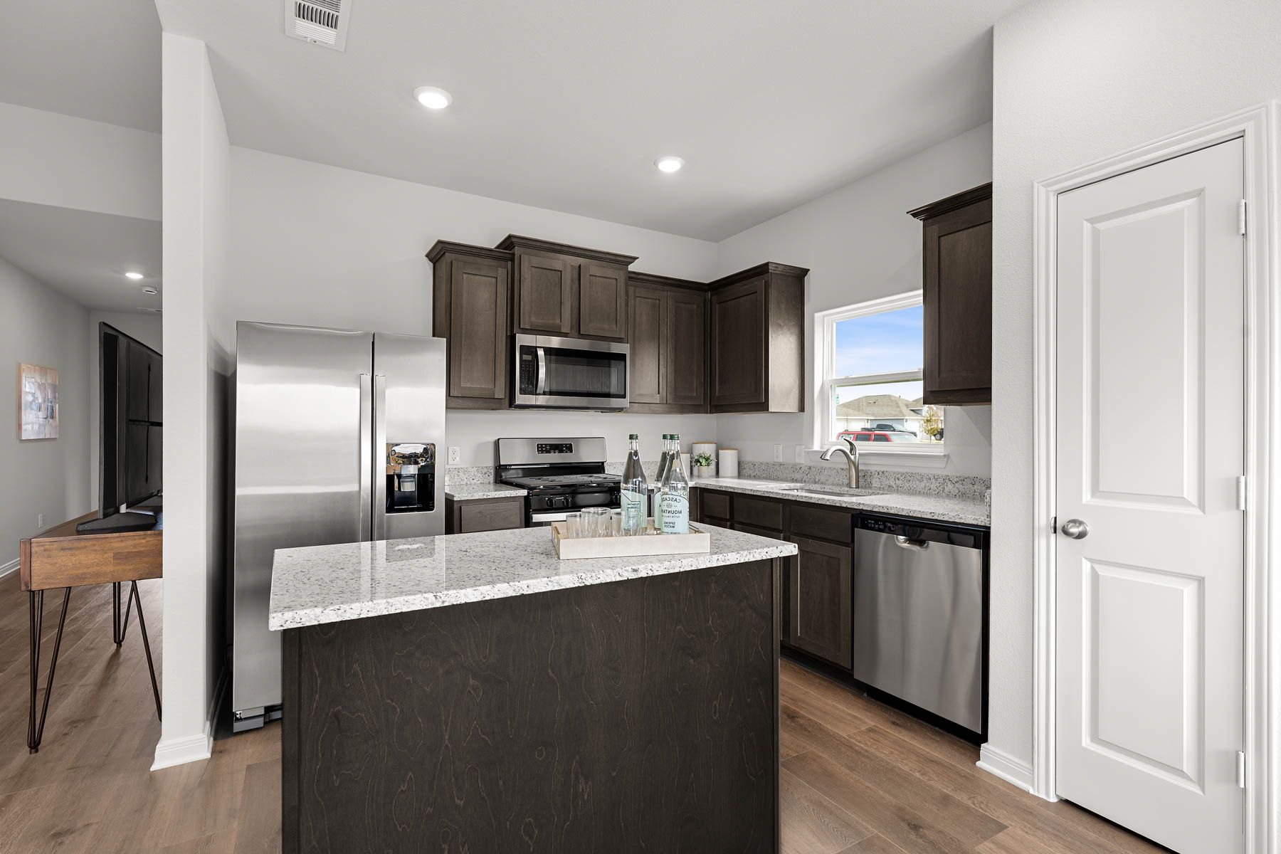 The kitchen has a convenient island.