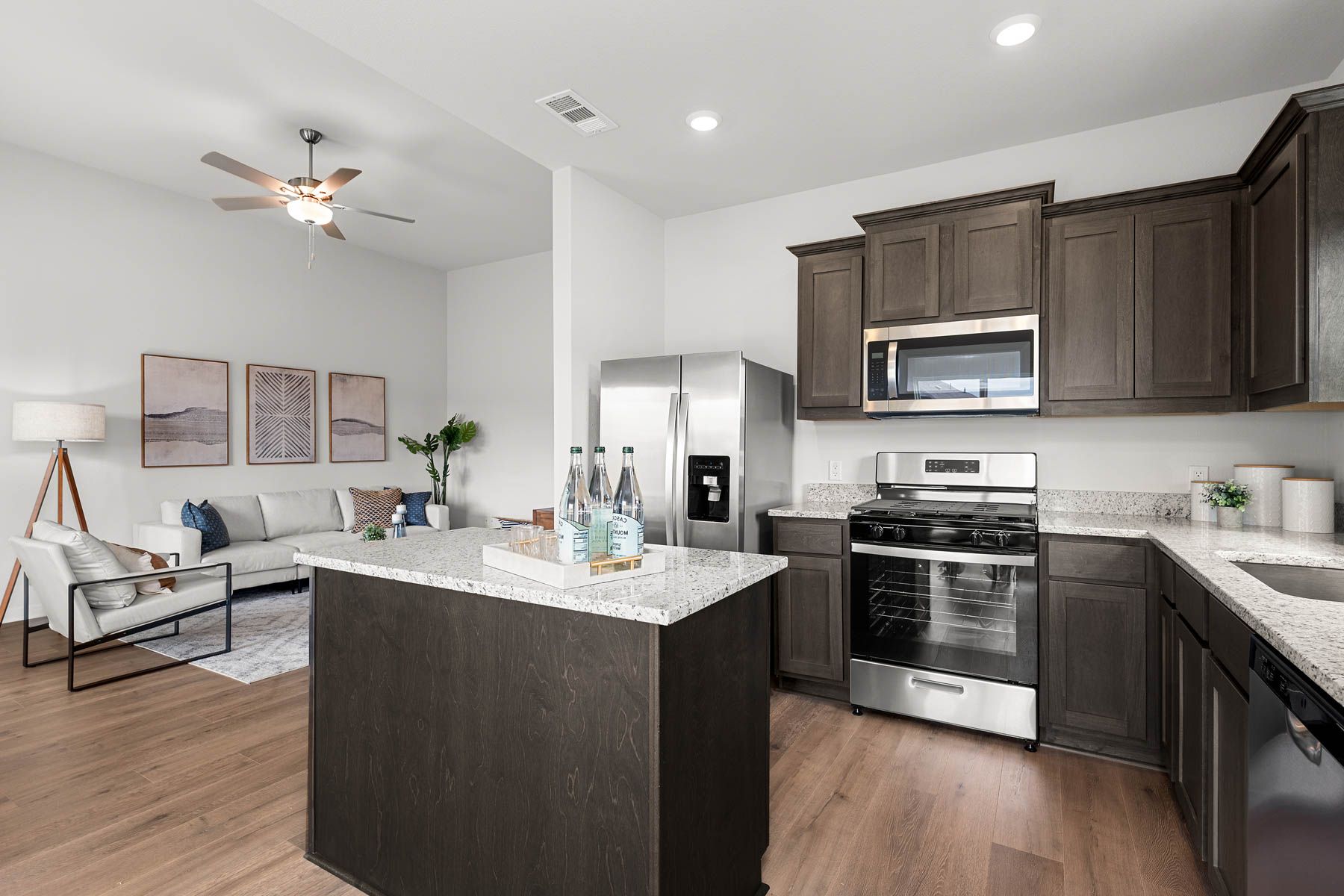 The family room sits right off of the kitchen.