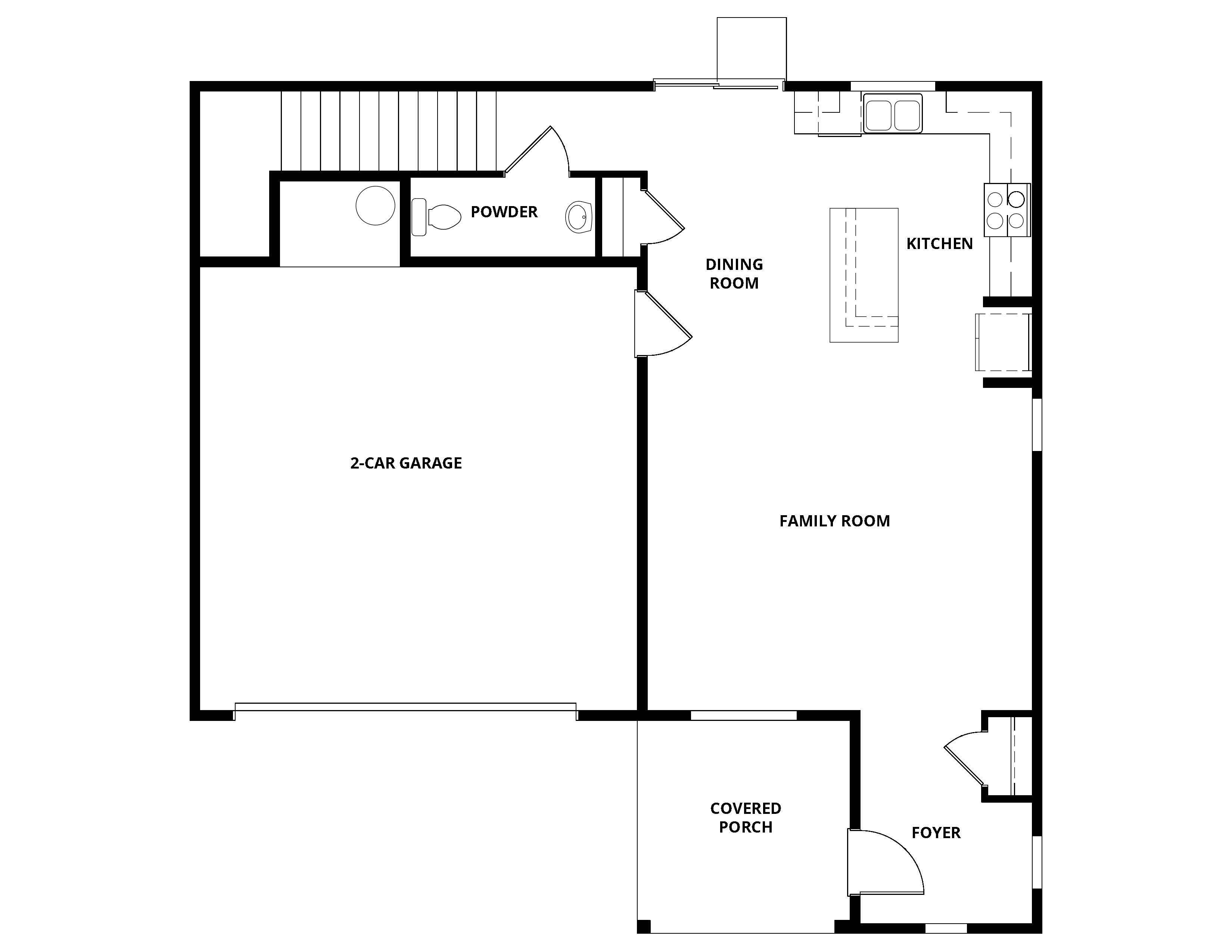 The first floor of the Newport has the family room and chef ready kitchen.
