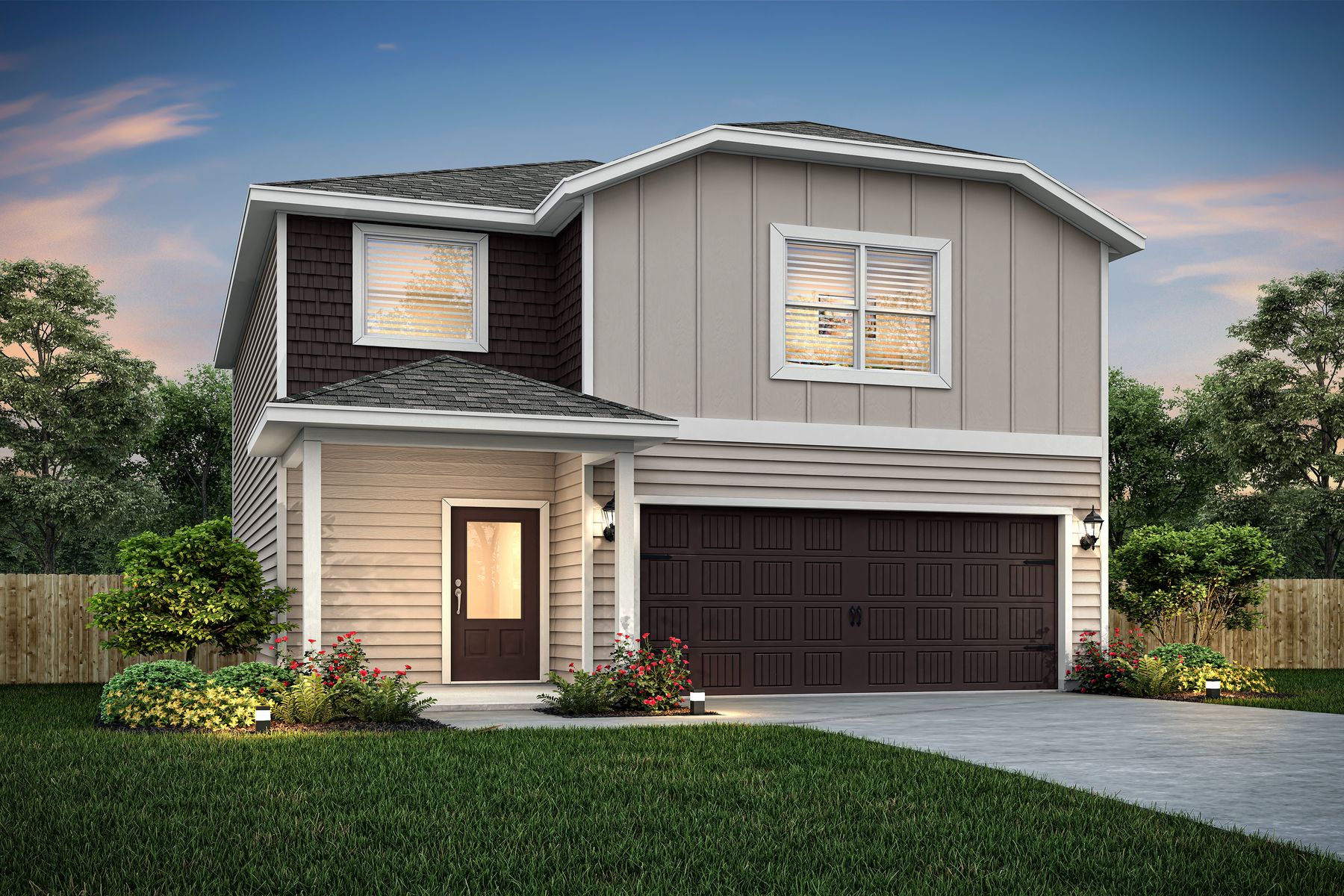 Rendering of the two-story Colorado floor plan with a siding exterior. 