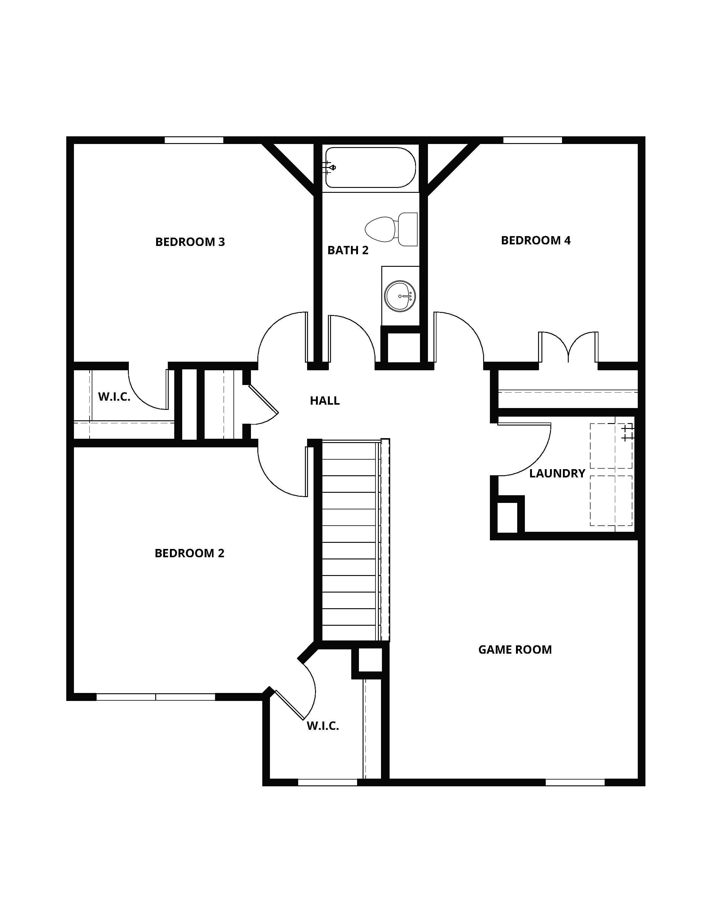 The second floor of the Primrose has a loft and three secondary bedrooms. 