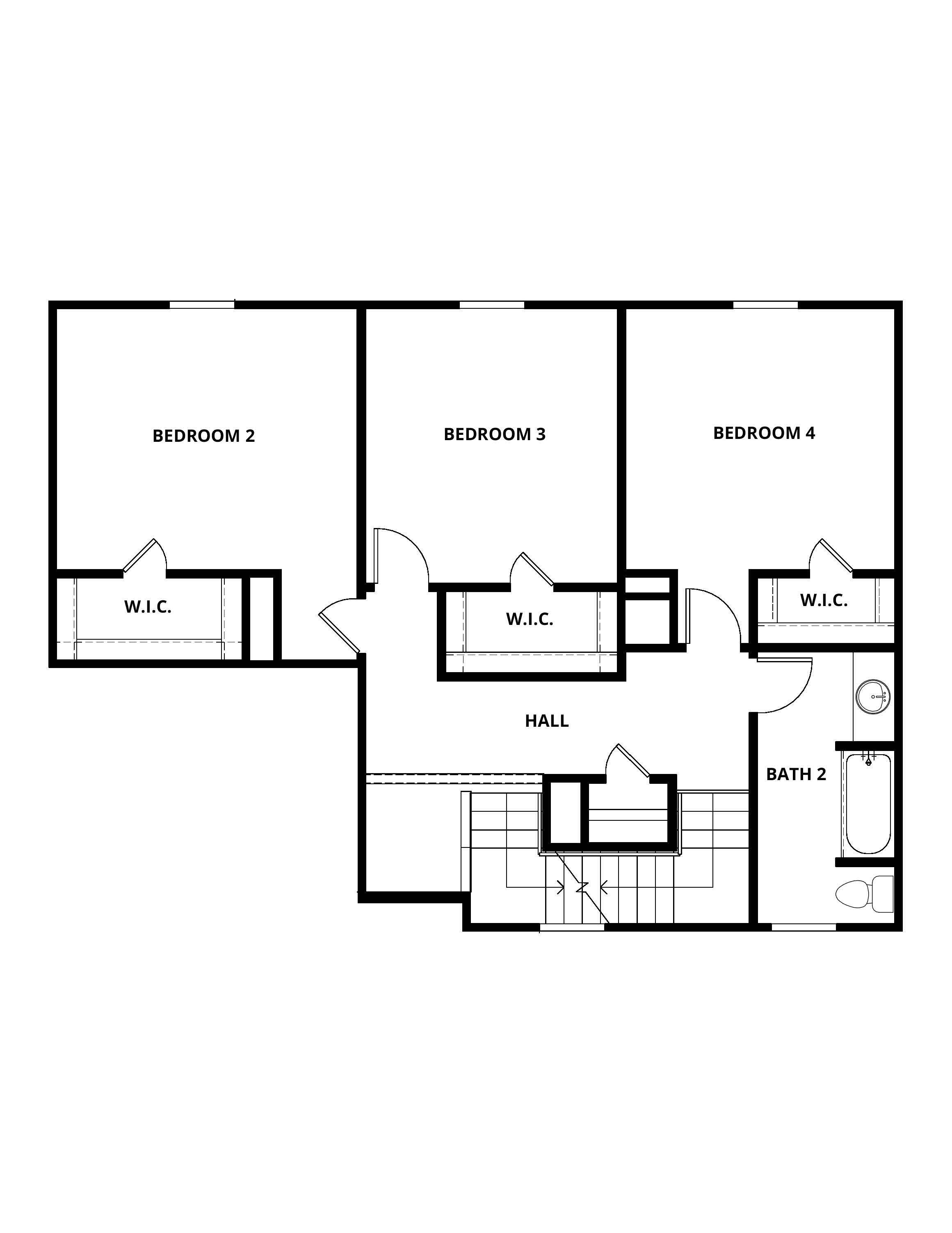 The second floor of the Cypress has three secondary bedrooms and a full bathroom. 