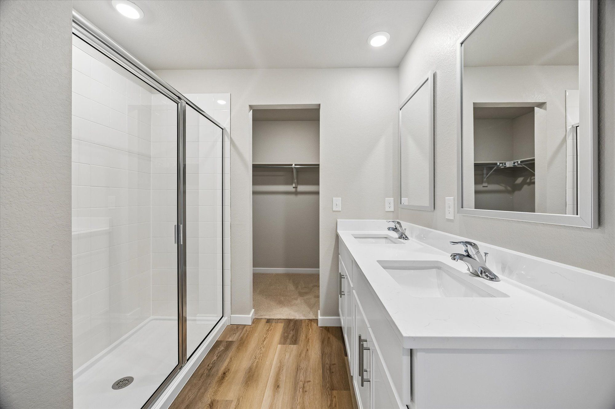Enjoy dual sinks in the primary bathroom