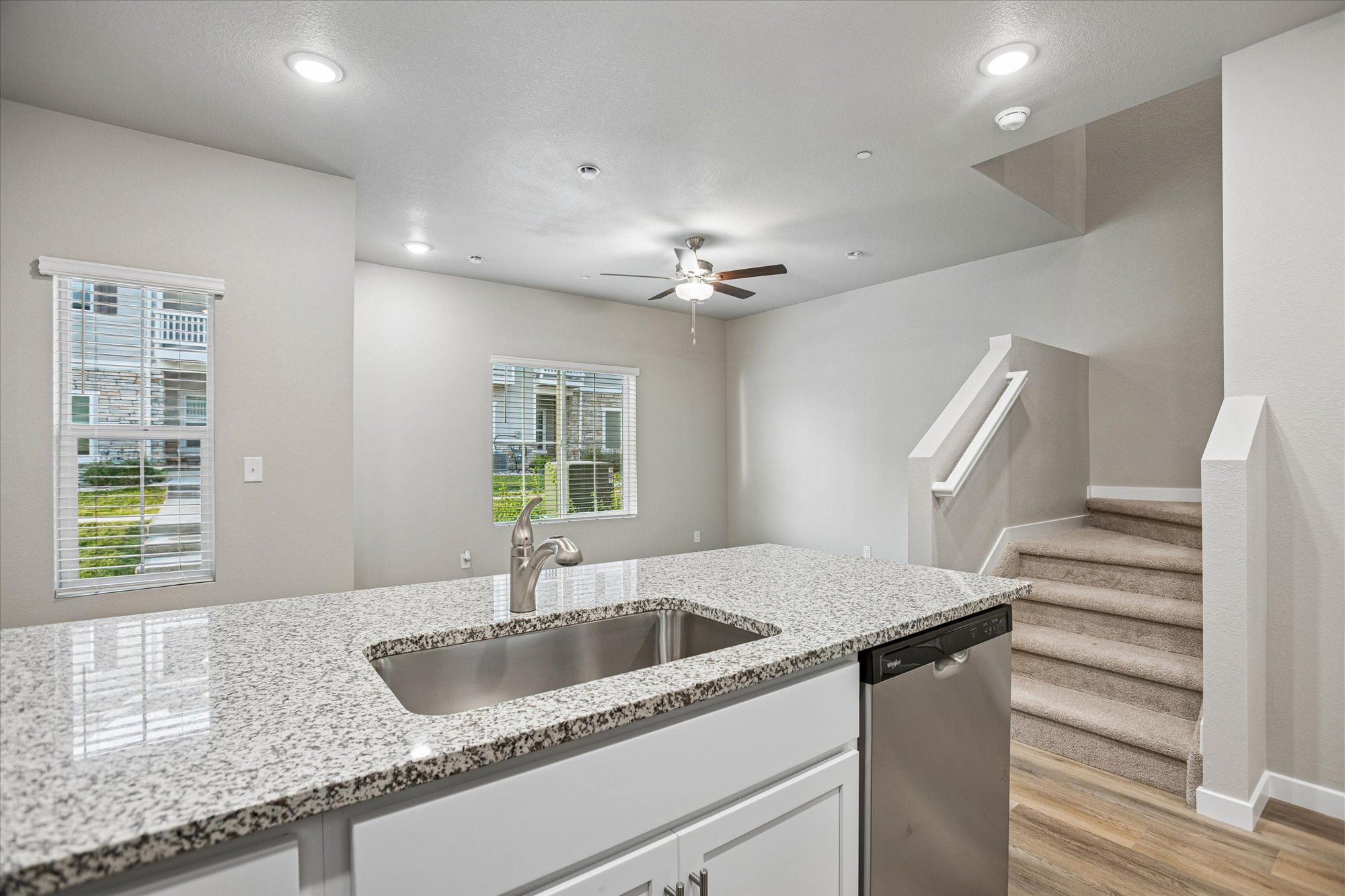 The chef-ready kitchen lets in a lot of natural light.