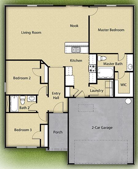 This spacious home has a vaulted ceiling and open concept layout