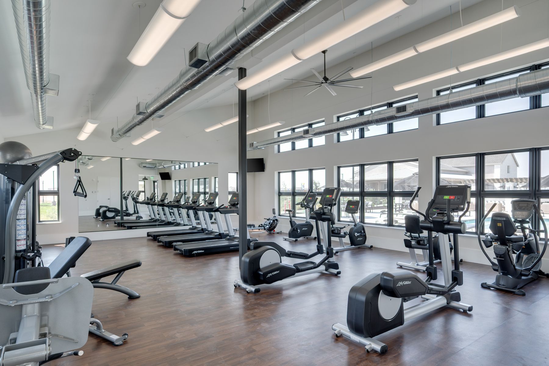 The fitness studio has everything you need to get in a workout.