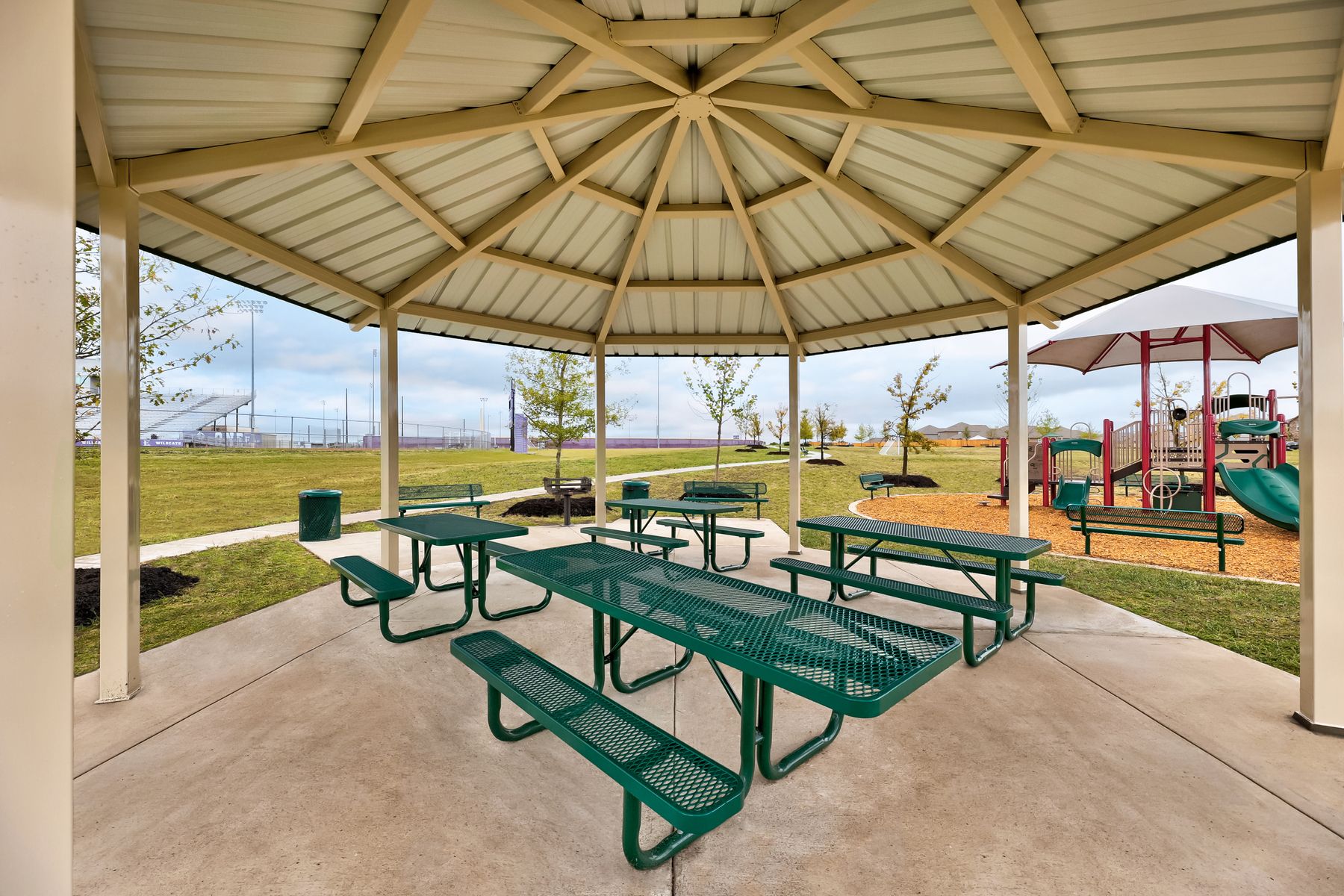 The park at Homestead Estates showcases plenty of covered picnic areas.