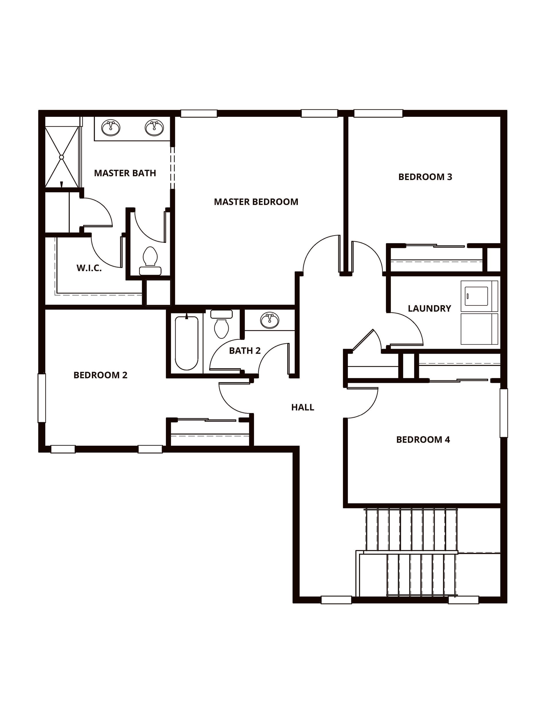Upstairs, the Stinson has four bedrooms and two full baths.