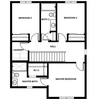 Second floor of the Adams plan with the master suite and secondary bedrooms