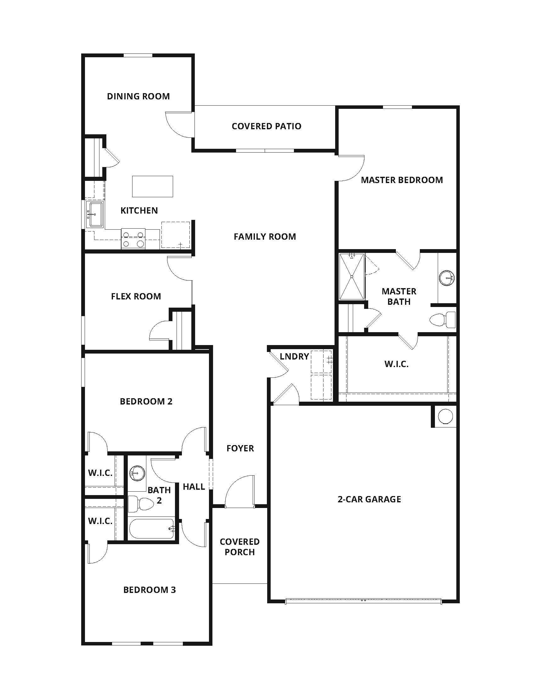 The Sabine plan has a spacious, open layout with an added flex room!