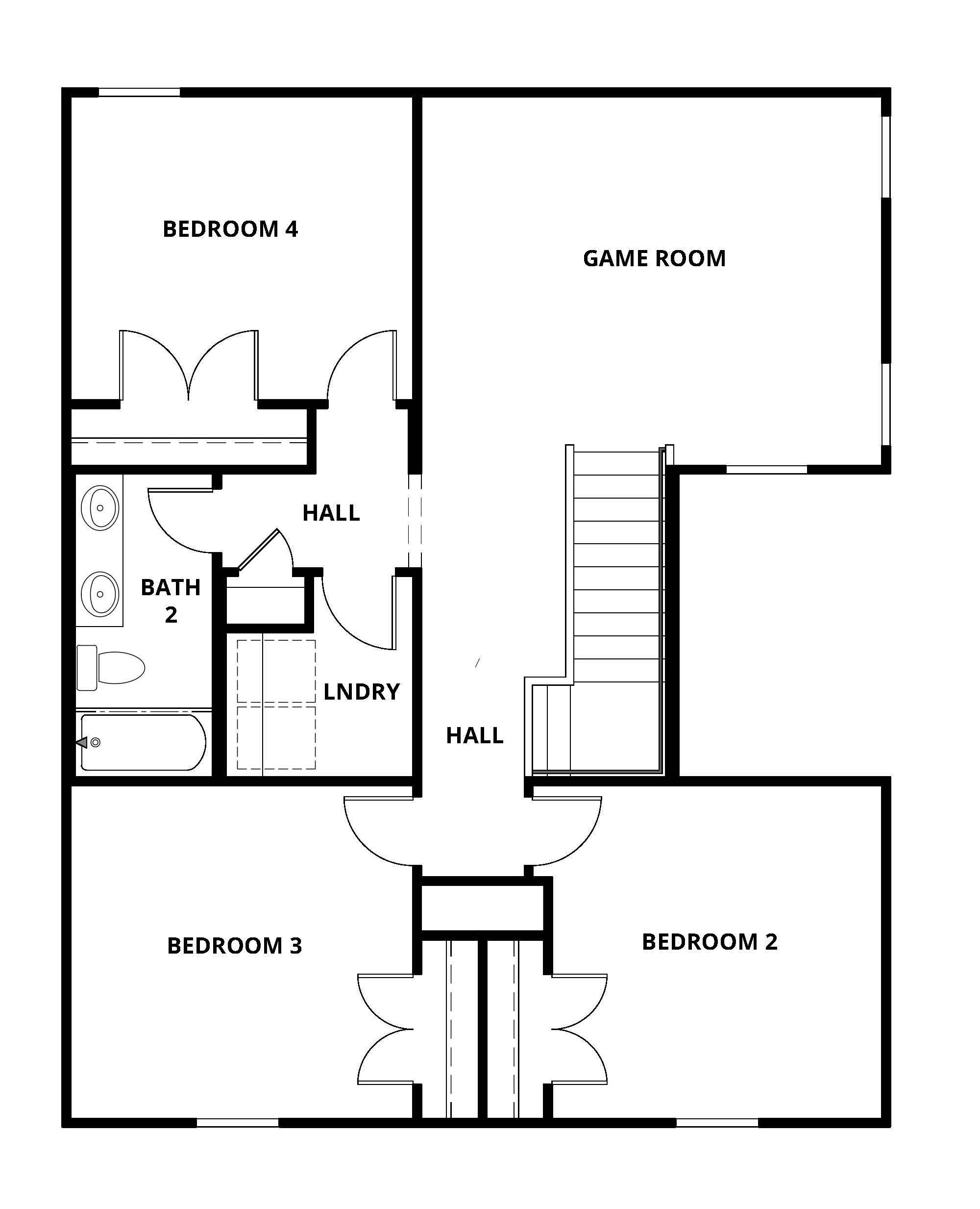 Upstairs, this home offers a game room and three bedrooms.
