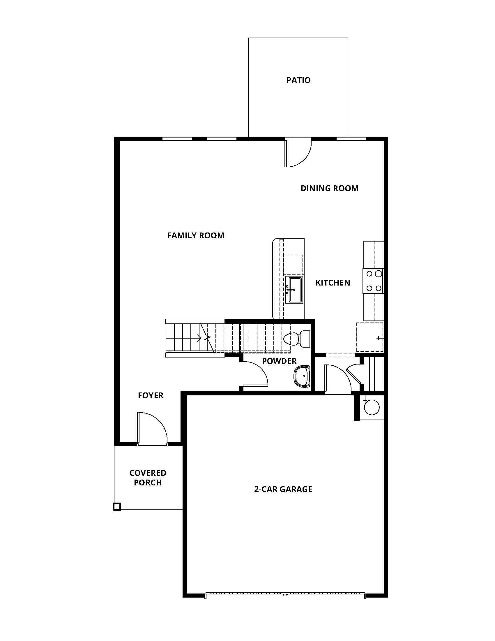 The first floor of the Mesquite with a spacious family room and covered back patio