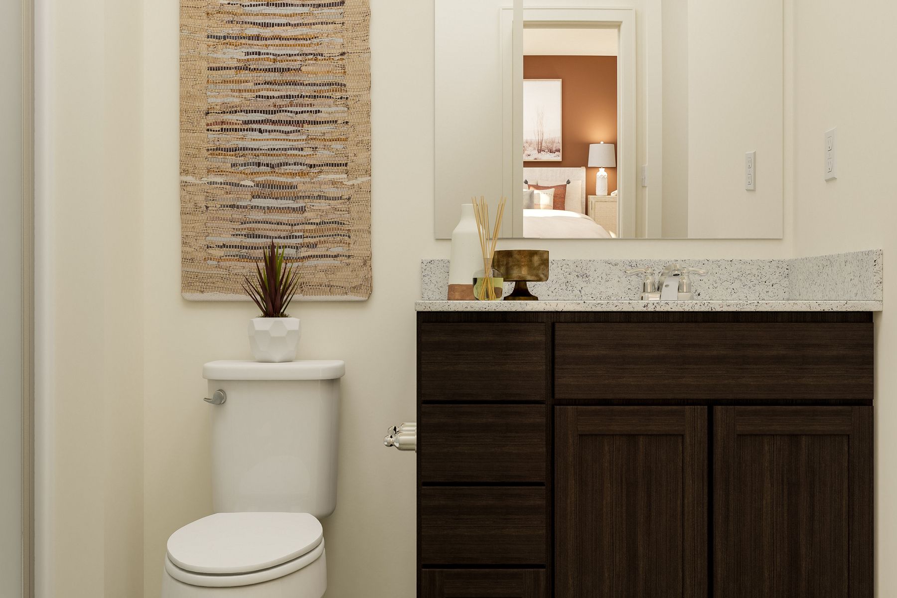 The master bathroom is an abundance of storage space in the vanity.