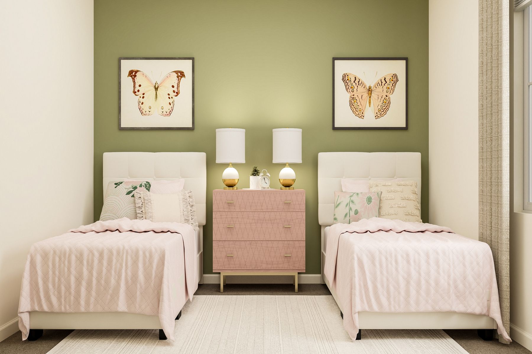 The secondary bedrooms are big enough to fit two twin beds between a nightstand!