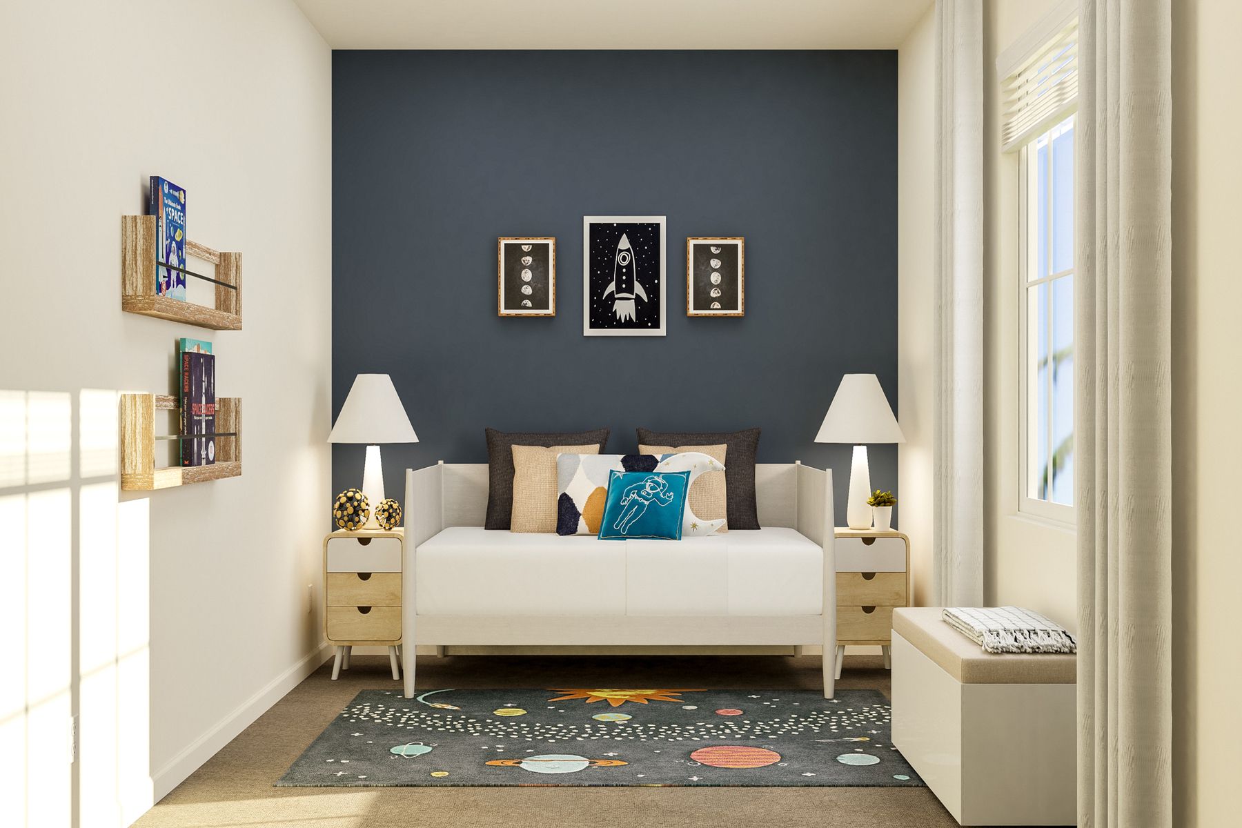 The secondary bedrooms are big enough to fit a large bed between two nightstands!