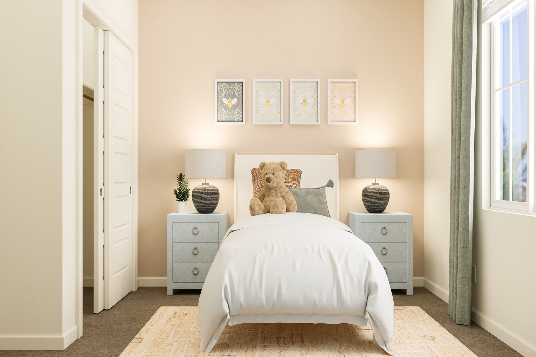 The secondary bedrooms are big enough to fit a large bed between two nightstands!