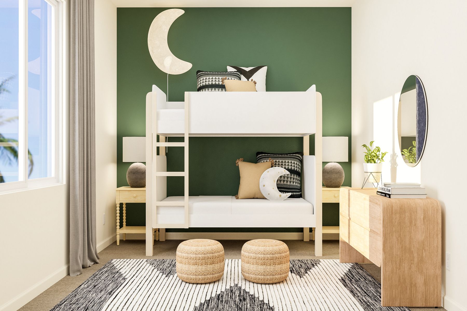 The secondary bedrooms are big enough to fit a bunk bed between two nightstands!