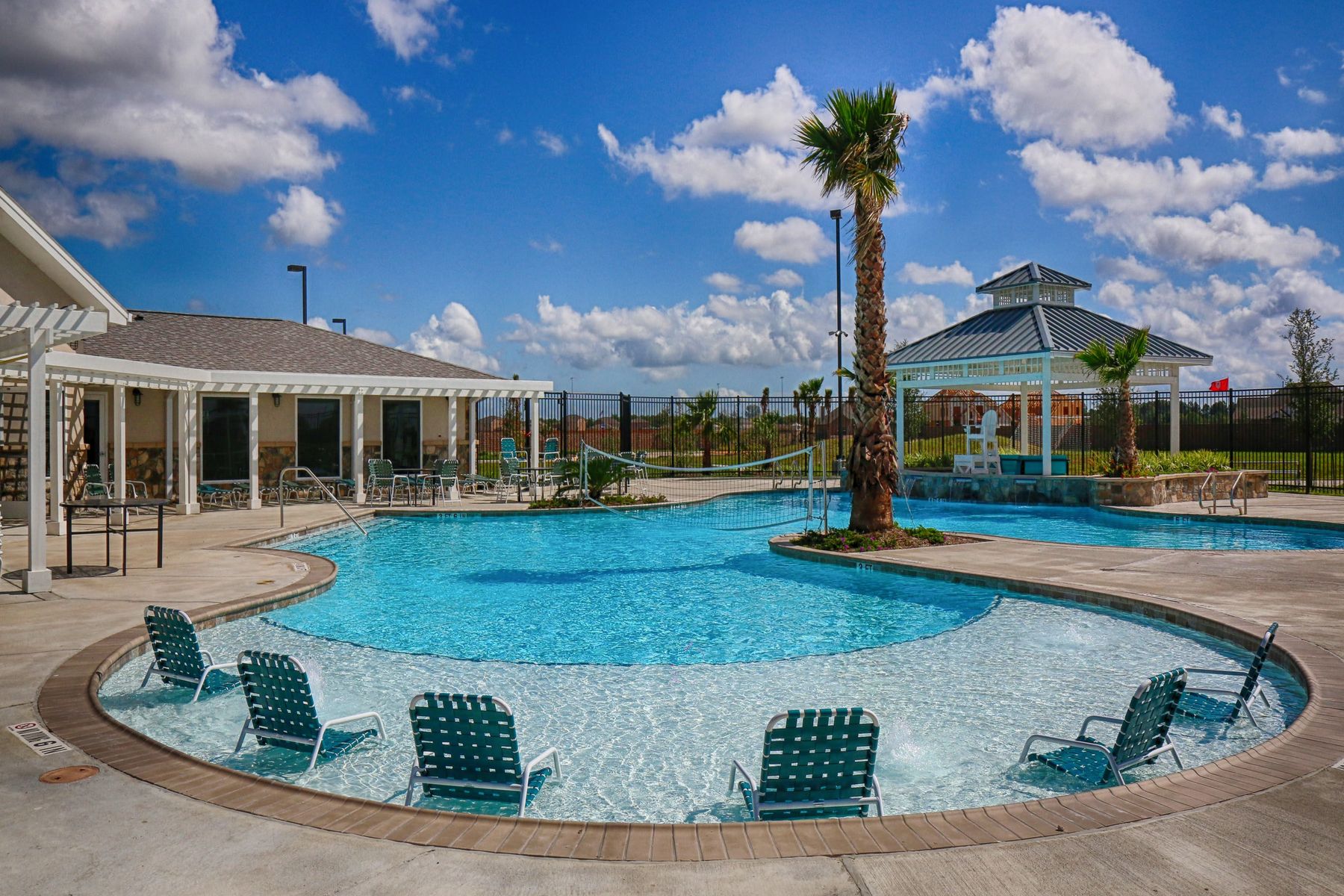 The pool in the residents-only recreation center