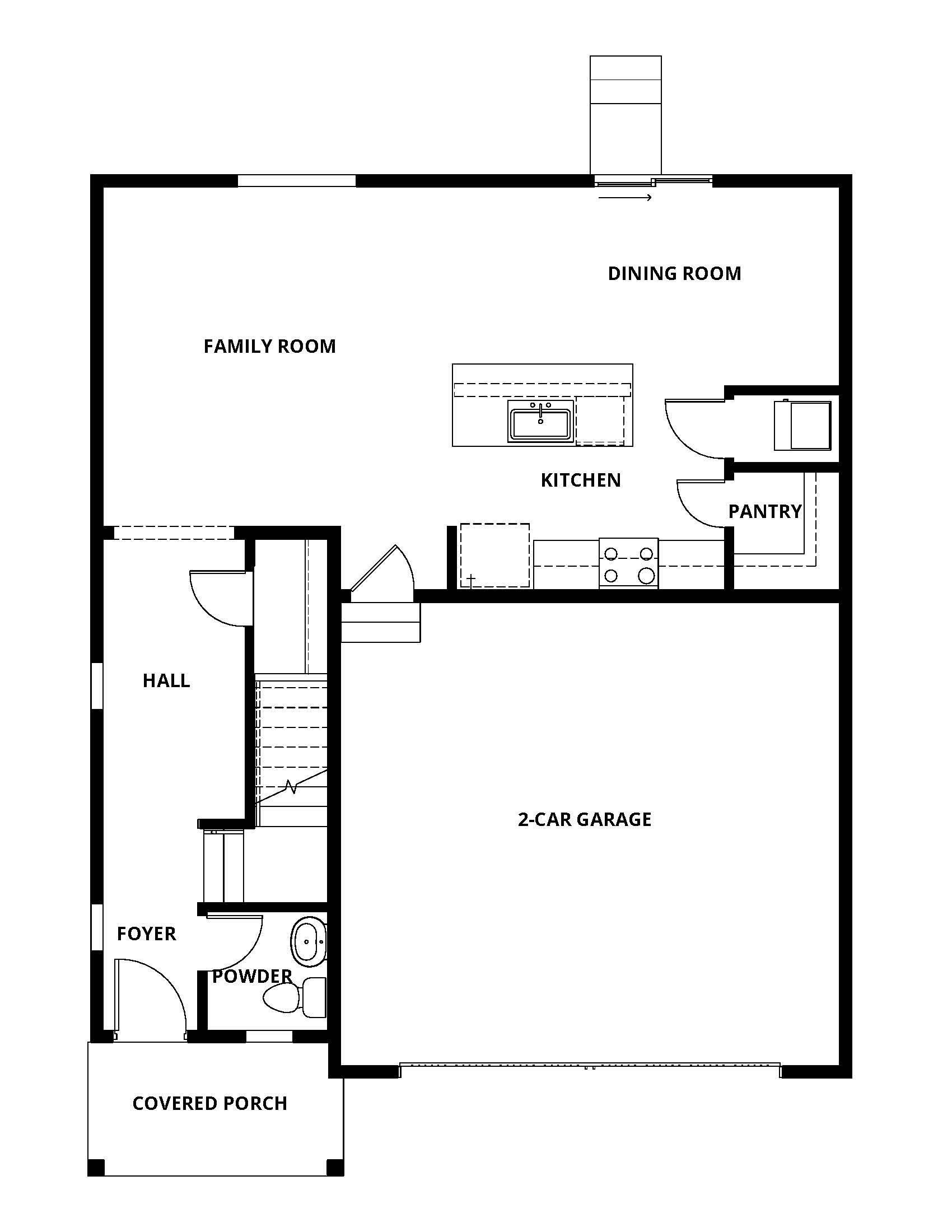 The first floor of the Platte has the chef ready kitchen and spacious family room.